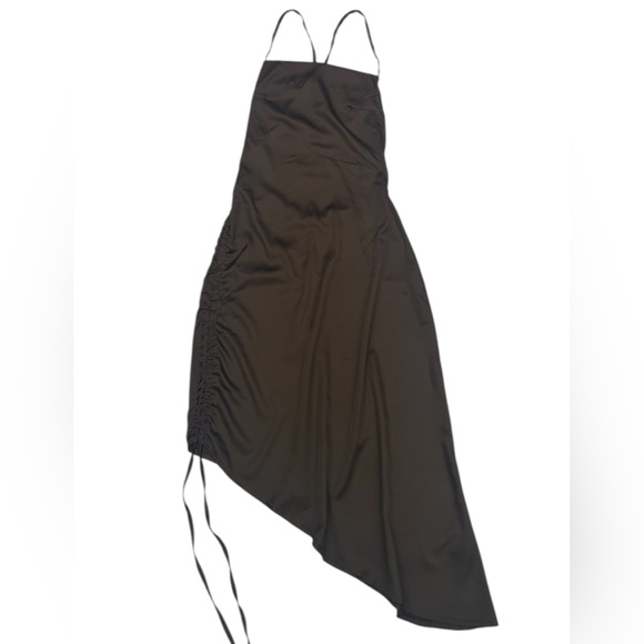 CBR Dresses & Skirts - CBR NWT Women’s Asymmetrical Ruched Side Open Back Brown Dress Size: S